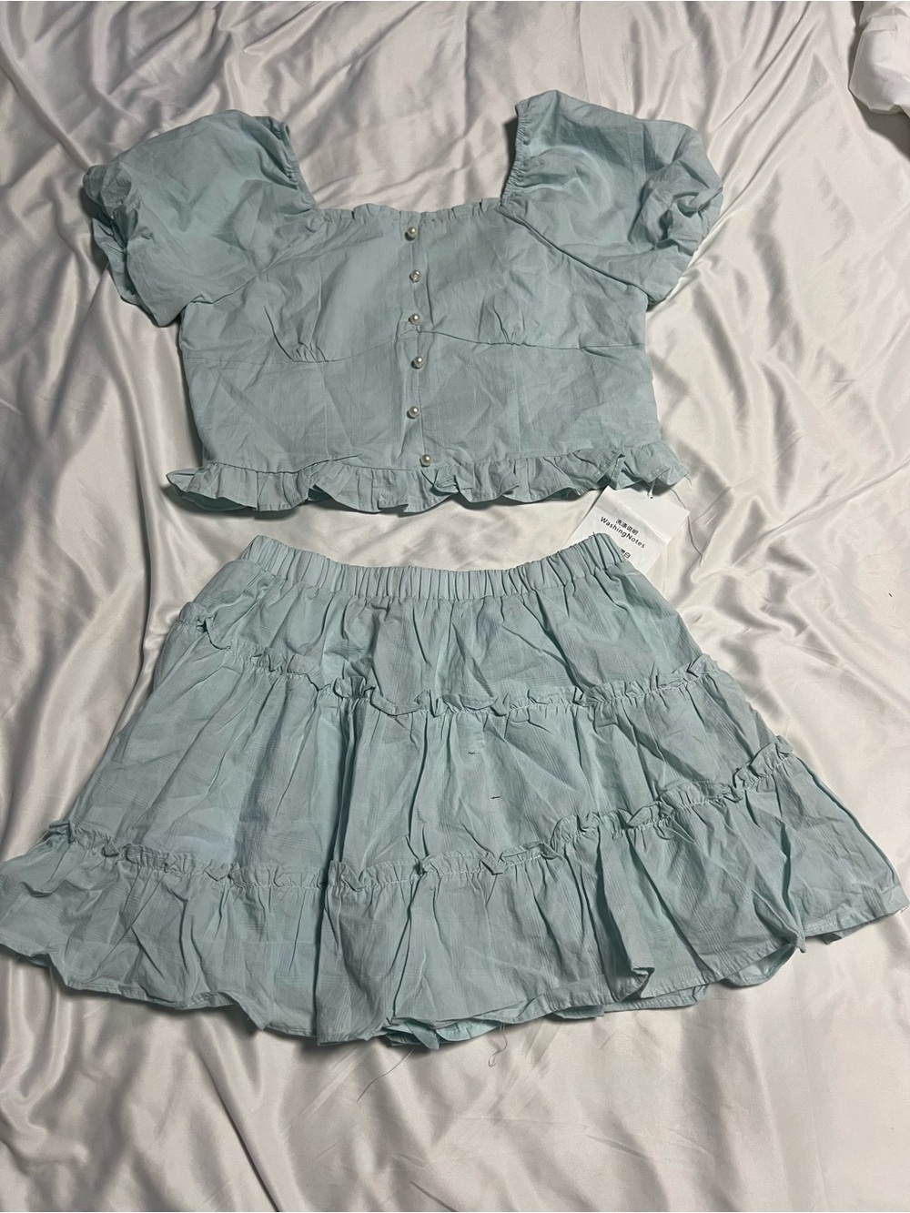 Light Blue Ruffle Tiered Mini Skirt - girl